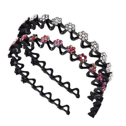 Non-Slip Rhinestone Hairbands with Wave Design for Women and Girls - Fashionable Hair Hoops and Accessories