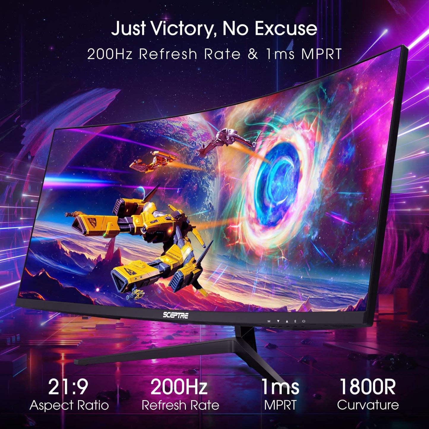 30-Inch Curved Ultra Wide Gaming Monitor, 21:9 Aspect Ratio, 2560x1080 Resolution, Up to 200Hz Refresh Rate, HDMI and DisplayPort, Built-In Speakers, Metal Black (C305B-200UN1)