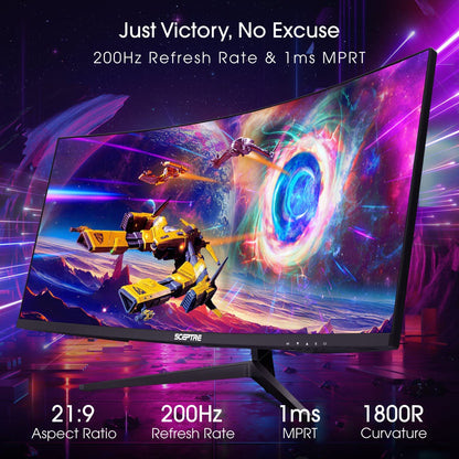 30-Inch Curved Ultra Wide Gaming Monitor, 21:9 Aspect Ratio, 2560x1080 Resolution, Up to 200Hz Refresh Rate, HDMI and DisplayPort, Built-In Speakers, Metal Black (C305B-200UN1)