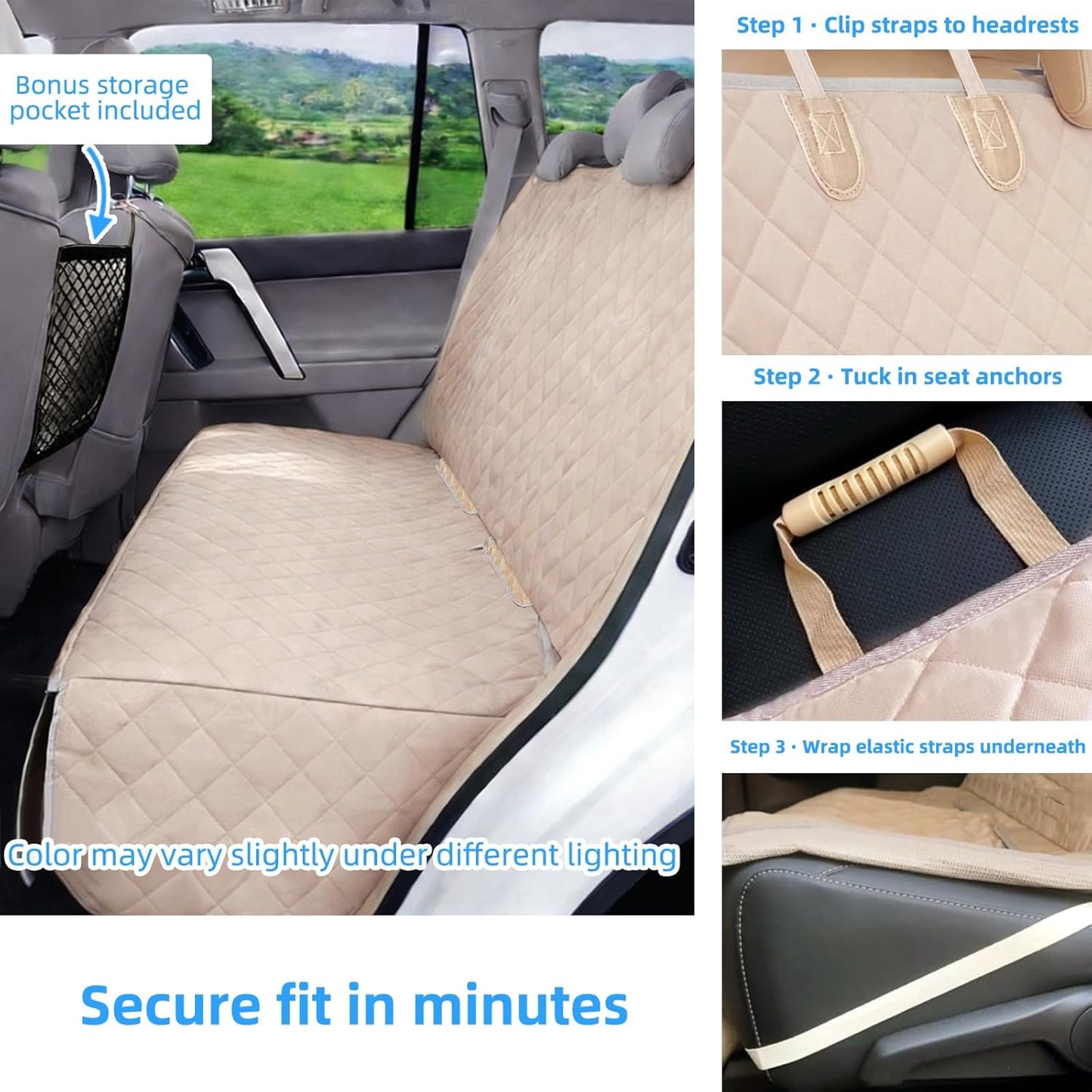 Dog Car Seat Cover - Waterproof, Nonslip Back Seat Protector for Children, Universal Fit for Cars, Trucks, and SUVs (Beige)