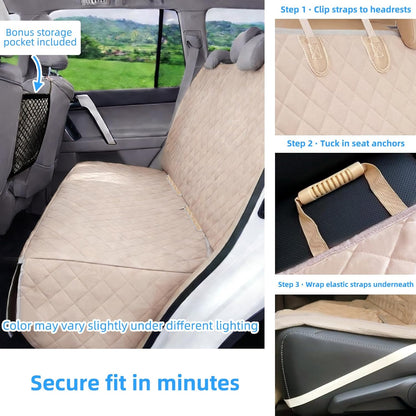 Dog Car Seat Cover - Waterproof, Nonslip Back Seat Protector for Children, Universal Fit for Cars, Trucks, and SUVs (Beige)