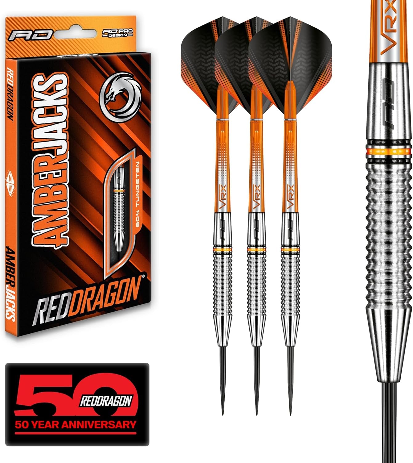 Amberjack Professional 90% Tungsten Darts Set with Flights and Shafts – Available in Various Weights (22G to 30G)