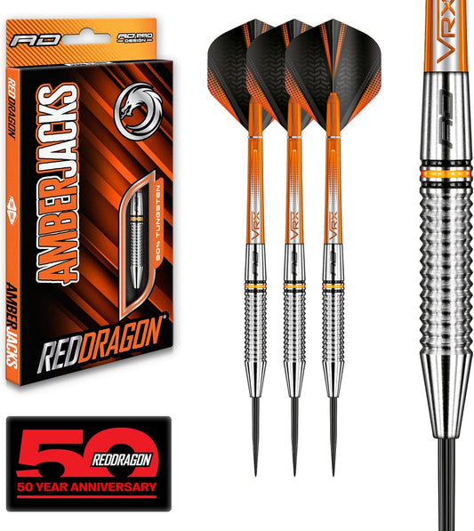 Amberjack Professional 90% Tungsten Darts Set with Flights and Shafts – Available in Various Weights (22G to 30G)