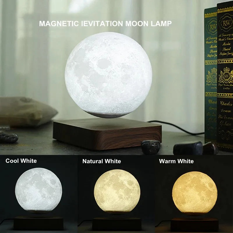 ZK30 Floating 3D Printed LED Moon Lamp with Wooden Base and Magnetic Suspension in Three Colors