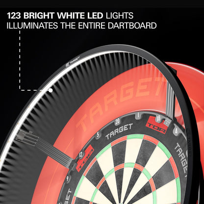 Corona Vision Dartboard Lighting System with Black Frame and White LED Surround Ring Light - Magnetic Feet for Shadow Elimination - Professional Darts Accessories