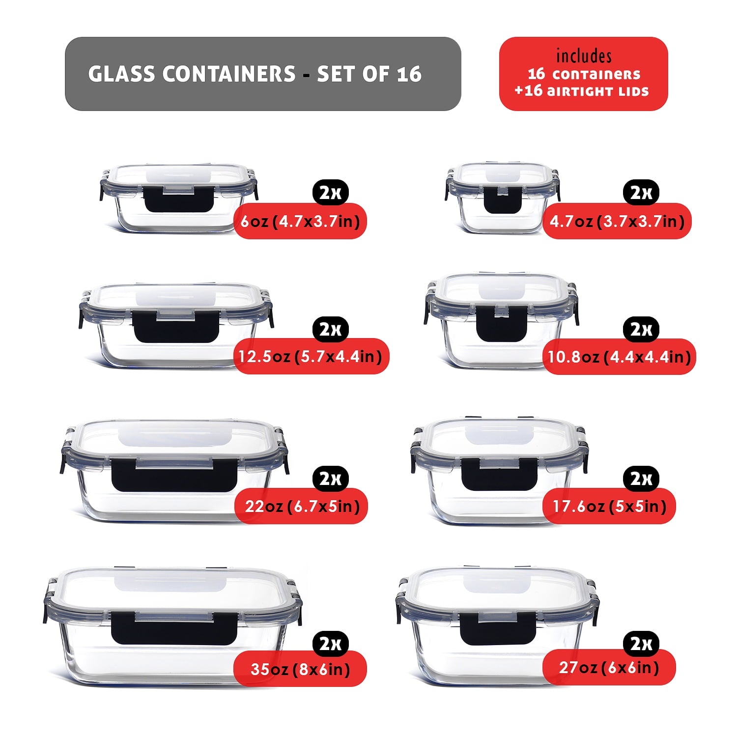 Ultimate 32-Piece Airtight Glass Food Storage Container Set - Perfect for Meal Prep, Oven, Microwave & Freezer Safe!
