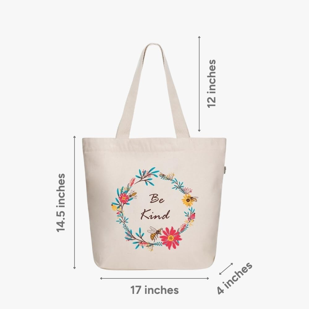 Ecoright Women's Aesthetic Large Canvas Tote Bag with Zipper and Pocket for Yoga, Work, and Beach Activities