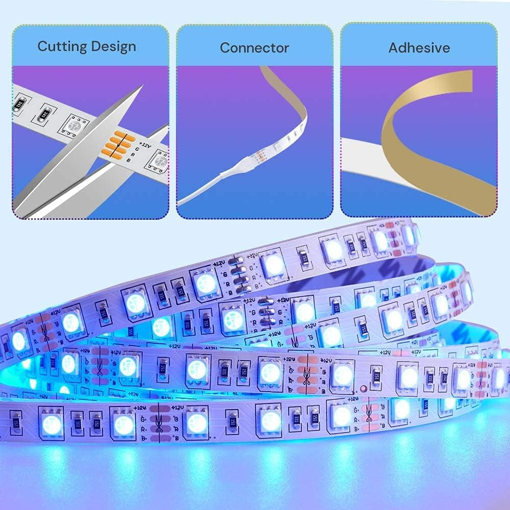 16.4 Feet Bluetooth Color Changing LED Strip Lights with App Control, Remote, and Control Box - 64 Scenes and Music Sync for Bedroom, Kitchen, and Party Settings