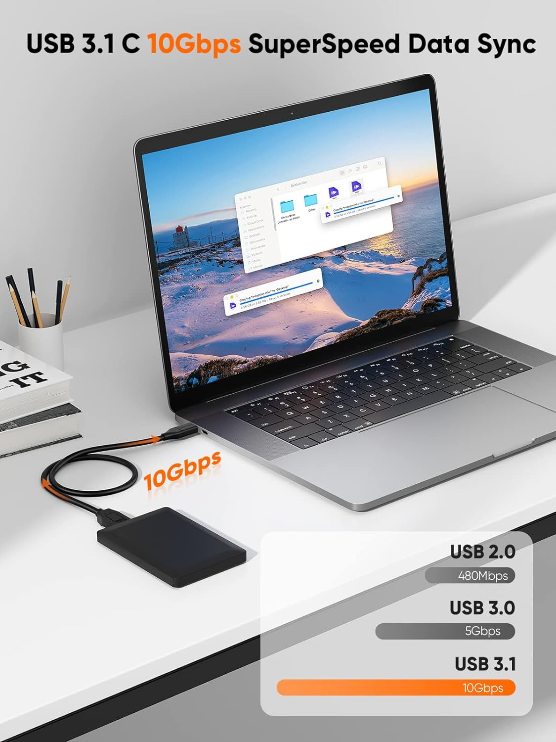 4FT USB-C to Micro B Cable, 10Gbps Data Transfer Speed, Braided Design, Compatible with iPhone 15/16, Seagate WD My Passport, MacBook Pro/Air, iPad/Tablet, Black