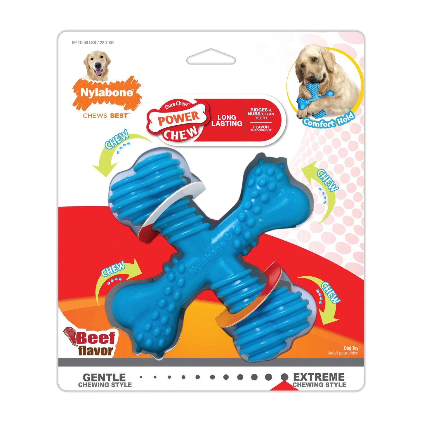 Ultimate Power Chew Comfort Hold X Bone Dog Toy - Beef Flavor for Large Dogs - Durable Chew Toy for Extreme Chewers