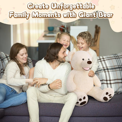 Extra Large Beige Teddy Bear - 39-Inch Plush Stuffed Animal with Oversized Footprints, Perfect Gift for Children