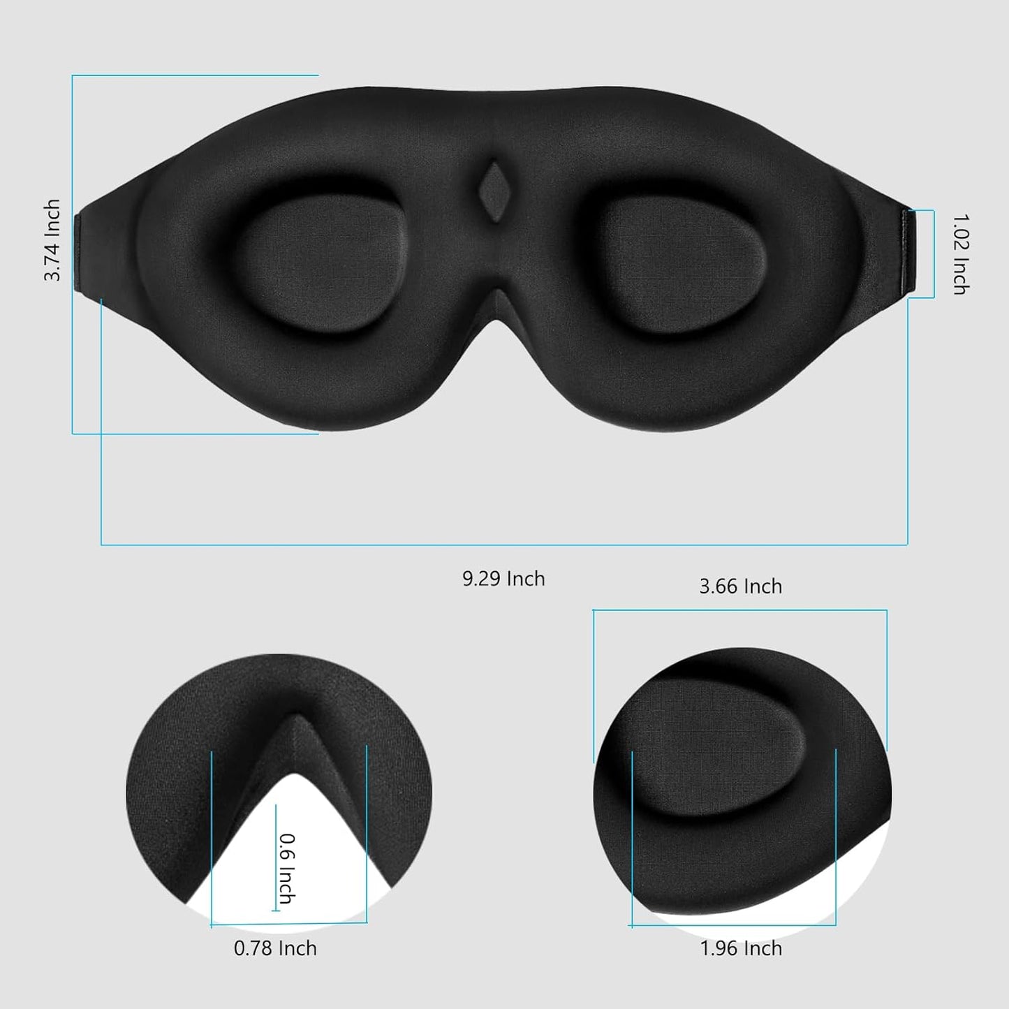 Contoured Memory Foam Sleep Mask with Earplugs Set - Soft 3D Blackout Eye Mask for Comfortable Sleep, Eye Protection, Suitable for Women and Men, Black