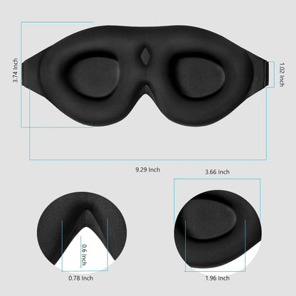 Contoured Memory Foam Sleep Mask with Earplugs Set - Soft 3D Blackout Eye Mask for Comfortable Sleep, Eye Protection, Suitable for Women and Men, Black
