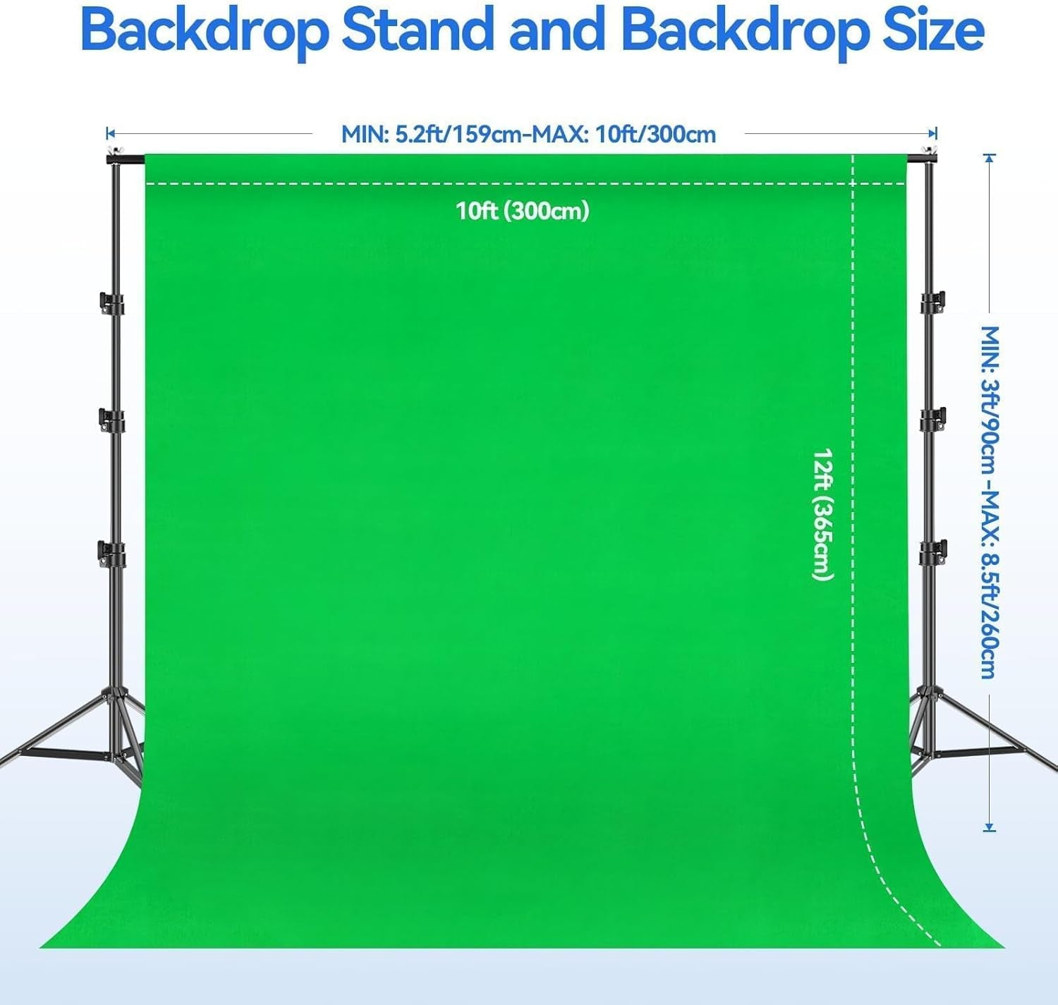 8.5 x 10 ft Green Screen Backdrop Kit with Tripod Stand and 10 x 12 ft 100% Cotton Muslin Chromakey Background for Photography, Video Production, and Live Streaming