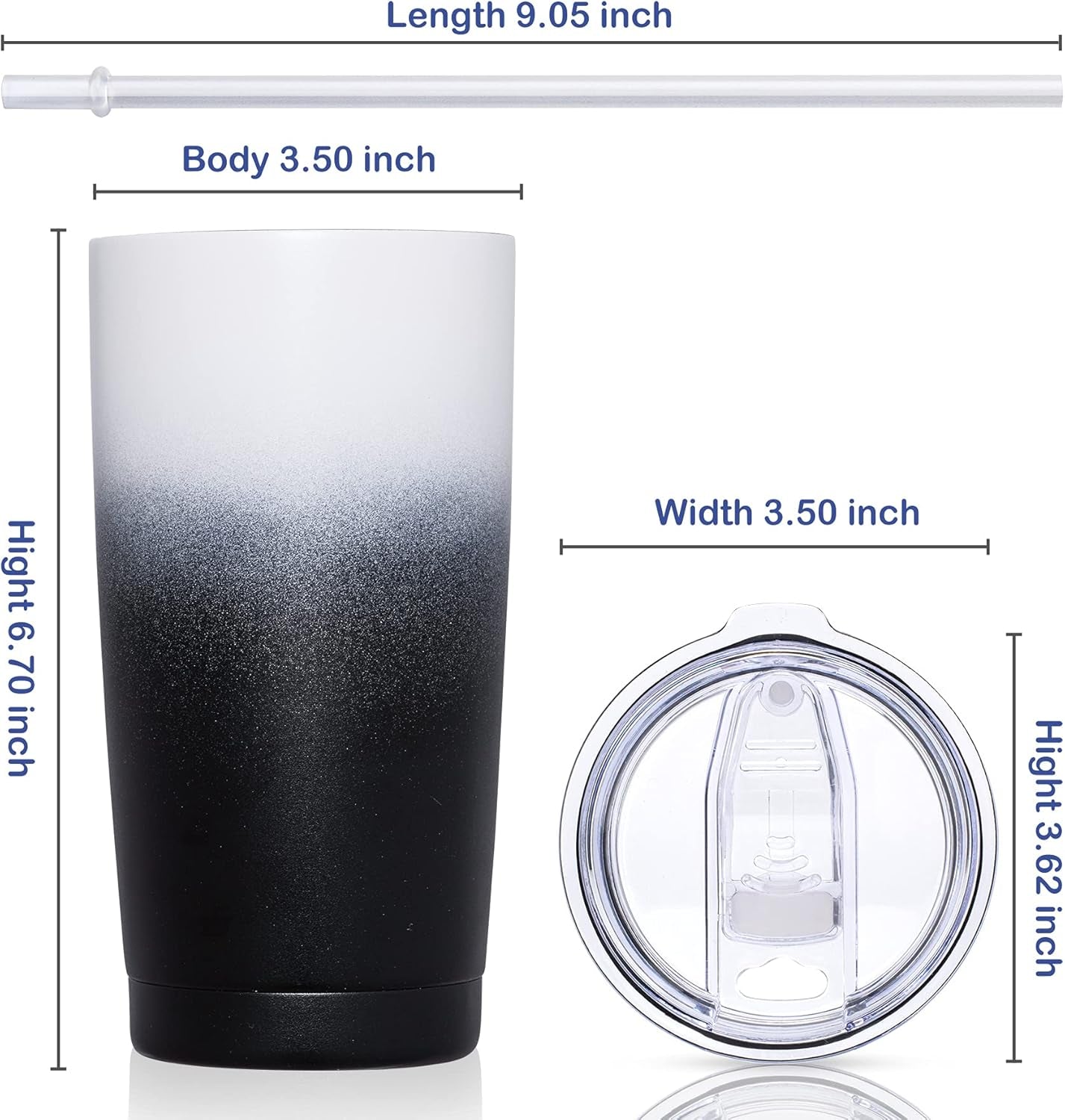 20 Oz Insulated Stainless Steel Tumbler with Lid and Straw, Double Wall Vacuum-Sealed Travel Mug for Hot and Cold Beverages, Powder Coated Finish (Day & Night)