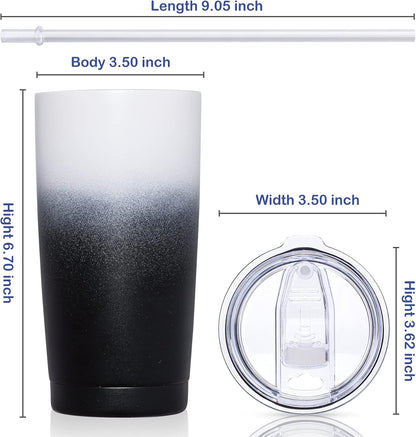 20 Oz Insulated Stainless Steel Tumbler with Lid and Straw, Double Wall Vacuum-Sealed Travel Mug for Hot and Cold Beverages, Powder Coated Finish (Day & Night)