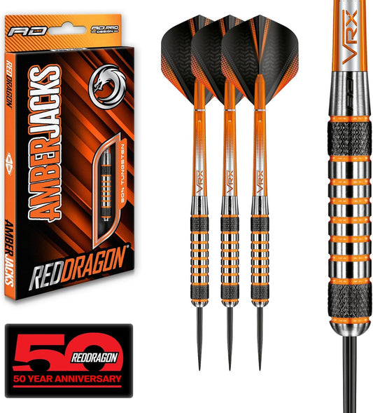 Amberjack Professional 90% Tungsten Darts Set with Flights and Stems – Available in 22G to 30G Options
