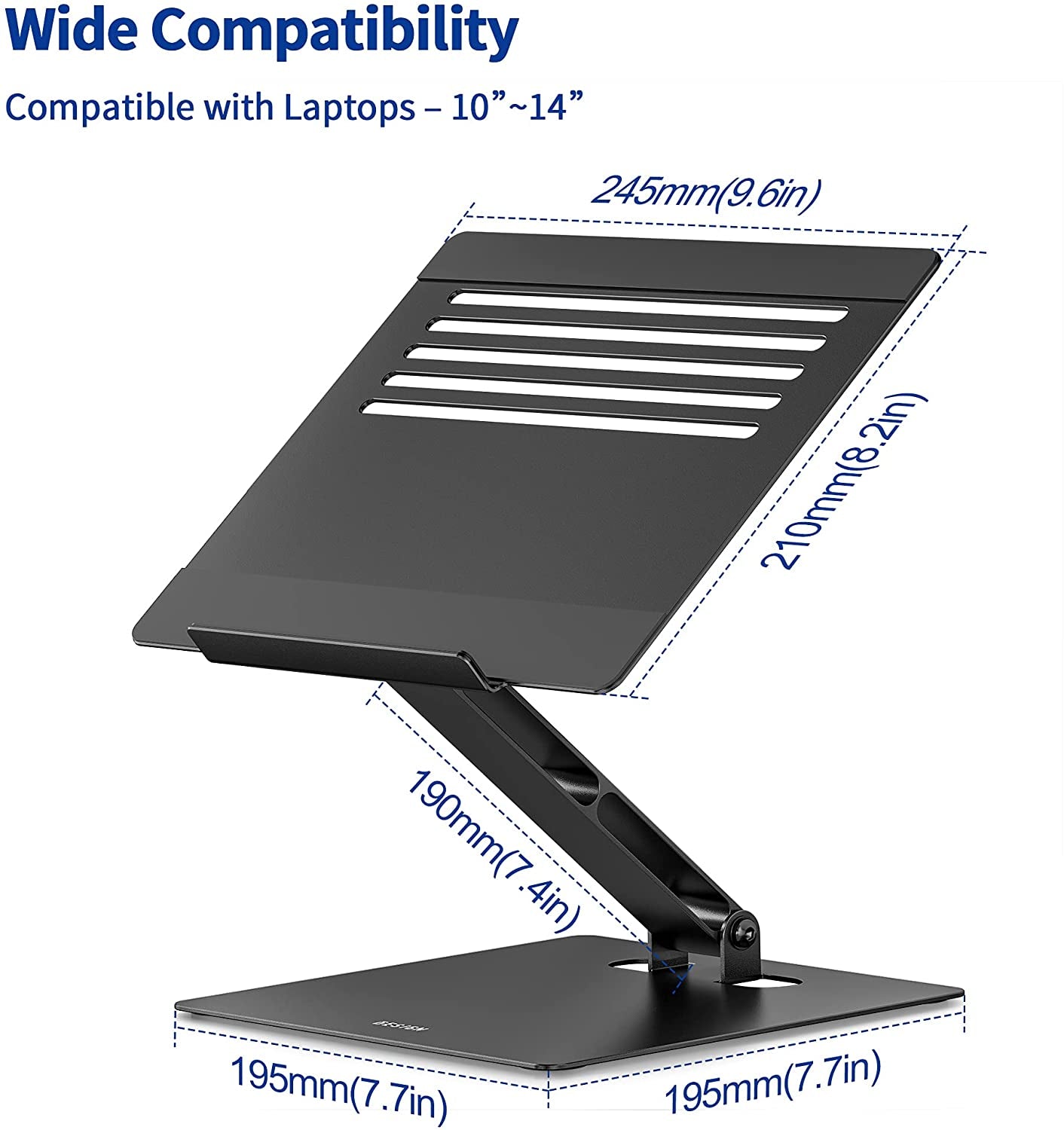 LSX5 Ergonomic Adjustable Aluminum Laptop Stand Compatible with 10-14" MacBook, Dell, HP, Lenovo, and More (Black)