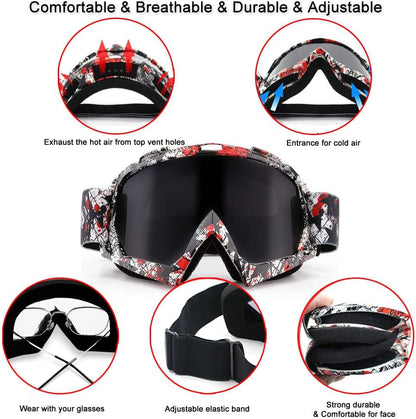 UV400 Protective Goggles for Dirt Bike and ATV Riding - Windproof and Dustproof Motorcycle Goggles for Men, Women, and Youth