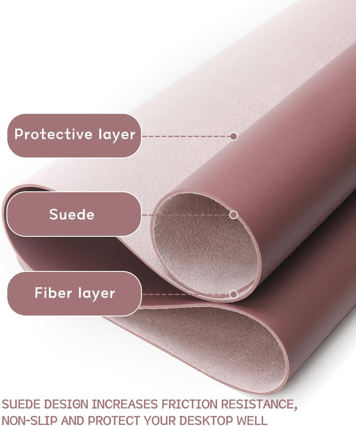 Large Non-Slip Leather Desk Pad – Waterproof Laptop and Keyboard Mat, Table Protector Blotter, Ideal for Office, Home, and Decor (Dark Pink, 35.4" x 17")