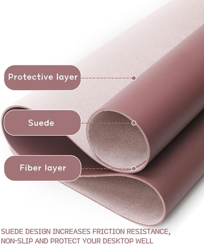 Large Non-Slip Leather Desk Pad – Waterproof Laptop and Keyboard Mat, Table Protector Blotter, Ideal for Office, Home, and Decor (Dark Pink, 35.4" x 17")