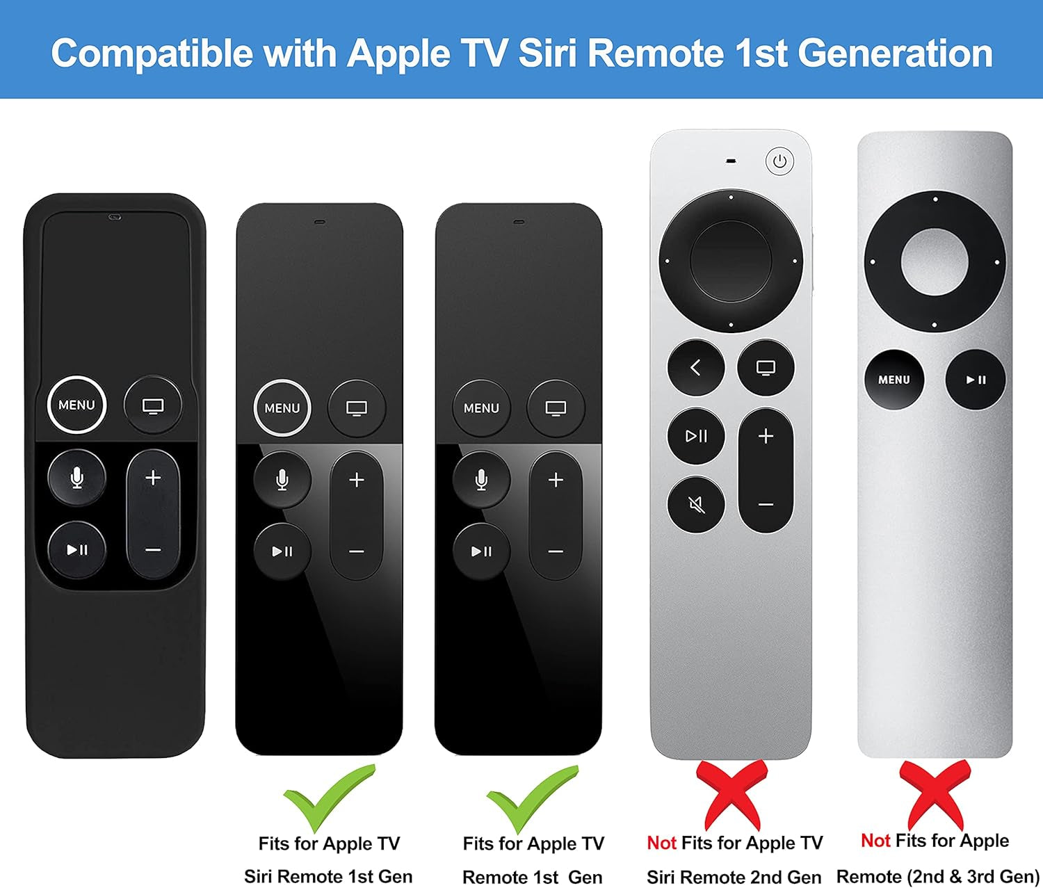 Professional Silicone Case for Apple TV 4K/HD Siri Remote (1st Generation) - Soft, Anti-Slip, Shock-Proof Cover for 5th and 4th Generation Remote Controllers - Black