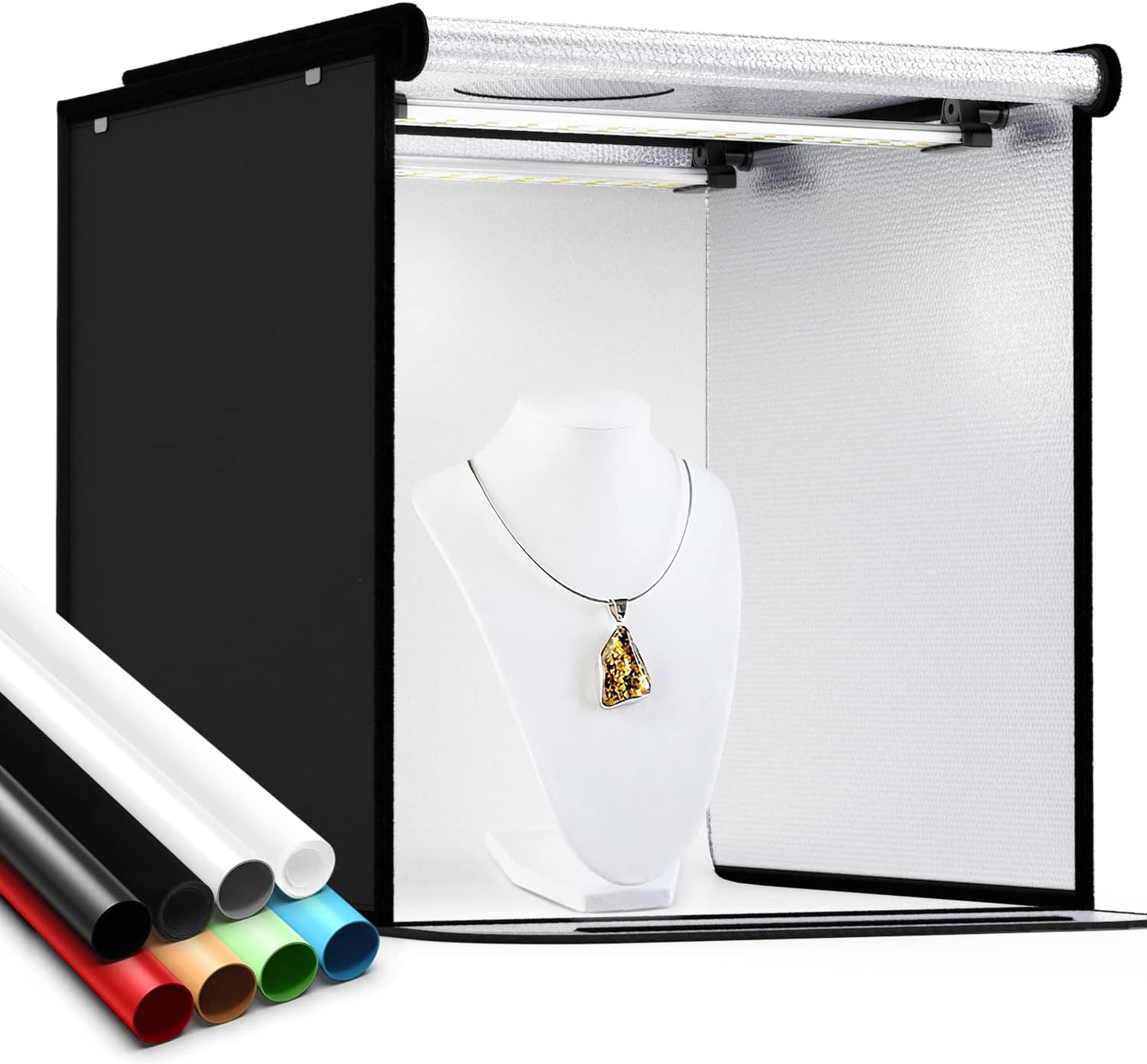 Professional Photo Light Box Set - 8 Backdrops, 24 x 24 Inch Dimmable Photography Tent Kit with 126 LED Lights and Portable Bag (White, Black, Red, Blue, Green, Yellow)