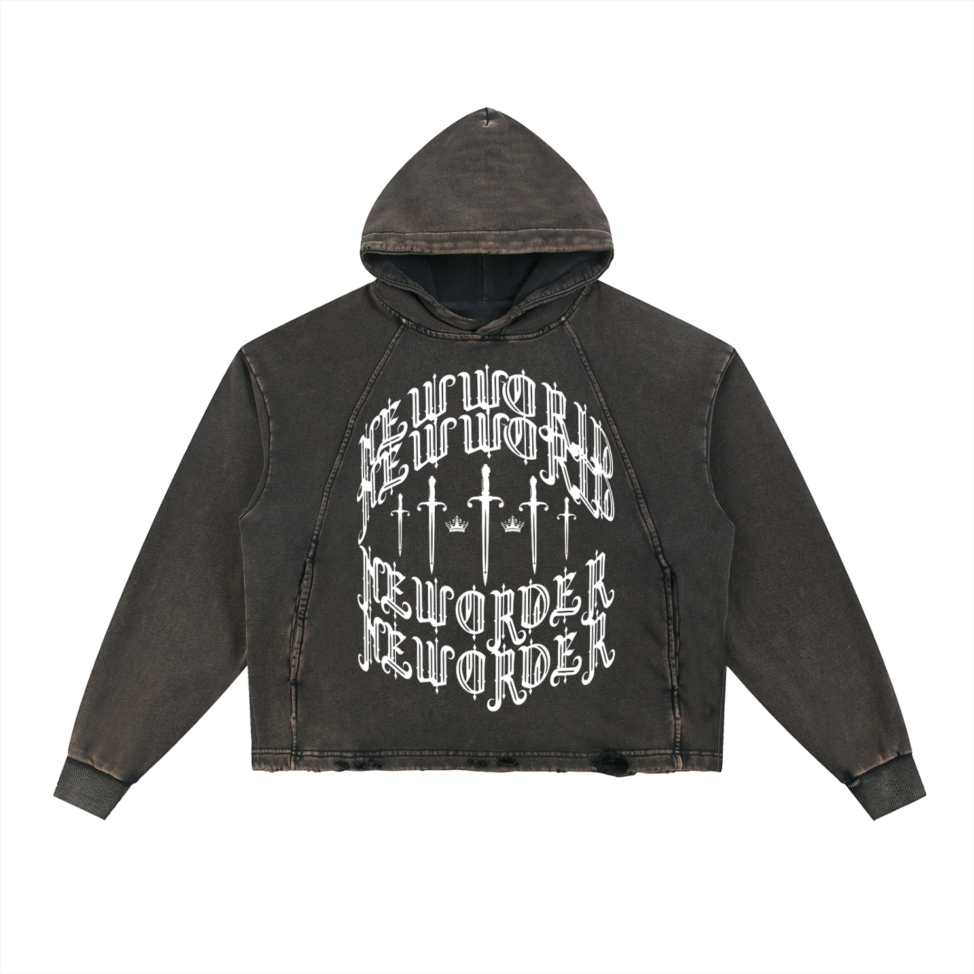 Vintage Washed Frayed-Hem Hoodie