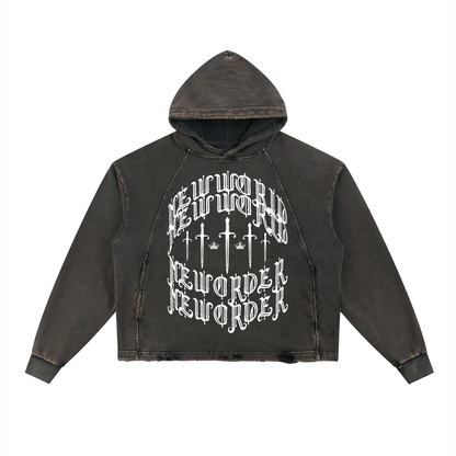 Vintage Washed Frayed-Hem Hoodie