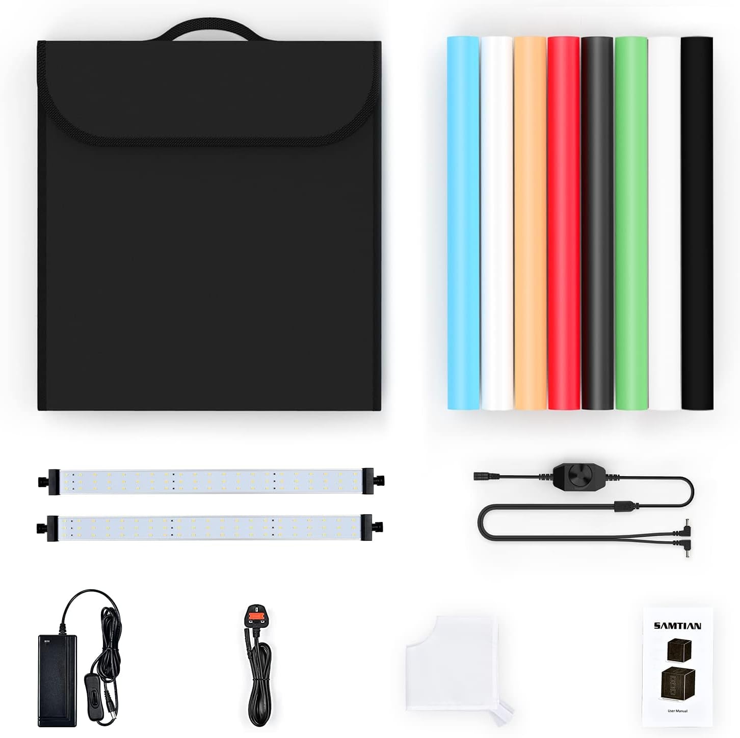 Professional Photo Light Box Set - 8 Backdrops, 24 x 24 Inch Dimmable Photography Tent Kit with 126 LED Lights and Portable Bag (White, Black, Red, Blue, Green, Yellow)
