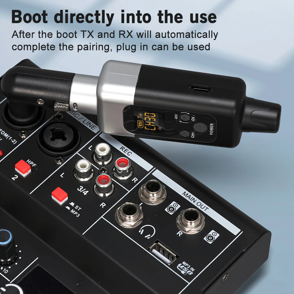 48V UHF Wireless Microphone Converter XLR Transmitter and Receiver System for All Microphones