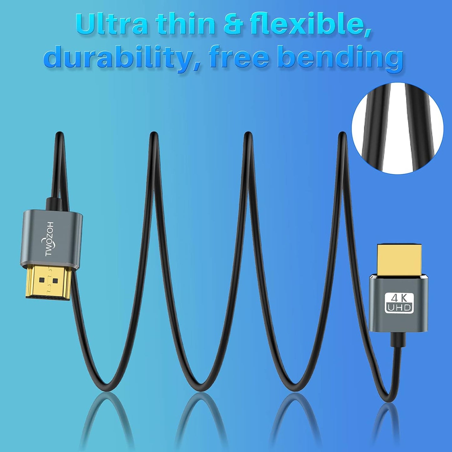25FT Ultra-Slim HDMI 2.0 Cable, Flexible HDMI Cord Supporting 3D, 4K@60Hz, 2160P, and 1080P Output