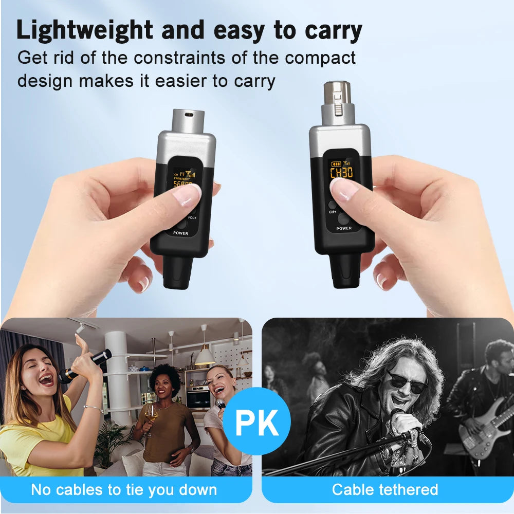 48V UHF Wireless Microphone Converter XLR Transmitter and Receiver System for All Microphones