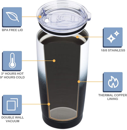 20 Oz Insulated Stainless Steel Tumbler with Lid and Straw, Double Wall Vacuum-Sealed Travel Mug for Hot and Cold Beverages, Powder Coated Finish (Day & Night)