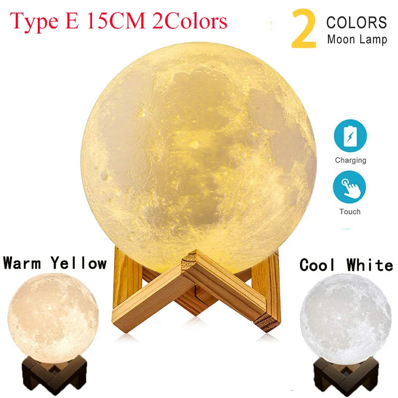 ZK30 Floating 3D Printed LED Moon Lamp with Wooden Base and Magnetic Suspension in Three Colors