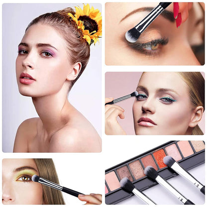 12-Piece Professional Eye Makeup Brush Set with Soft Synthetic Bristles and Extended Wooden Handles for Eyeshadow, Eyeliner, Eyebrow, Blending, and Concealer (Black)