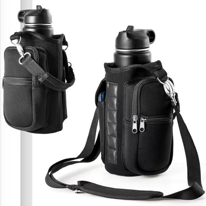 Magnetic Gym Water Bottle Holder with Phone Pocket and Shoulder Strap - Features 6 Built-In Magnets