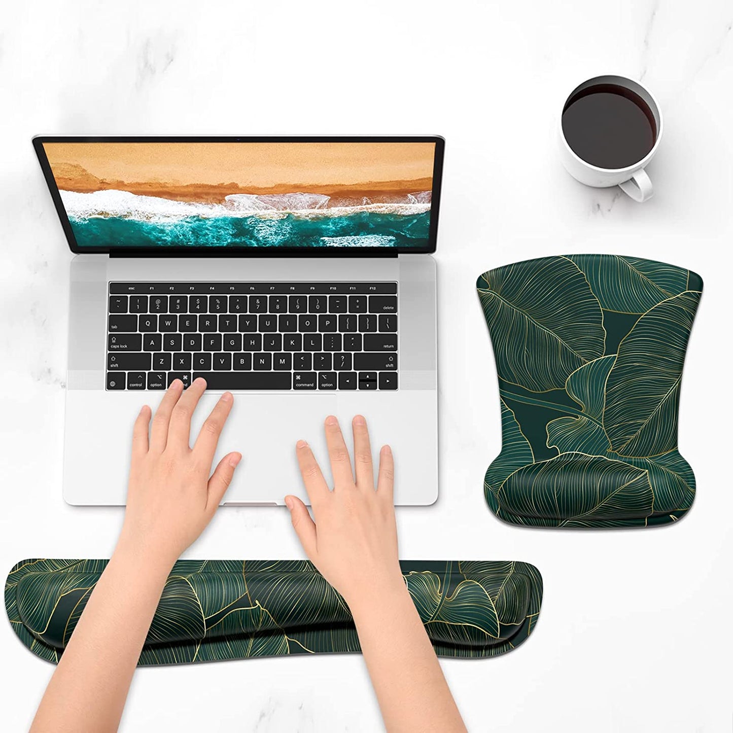 Ergonomic Memory Foam Wrist Support Pads for Mouse and Keyboard - Non-Slip Design for Enhanced Comfort and Pain Relief during Typing and Gaming on PC and Laptop