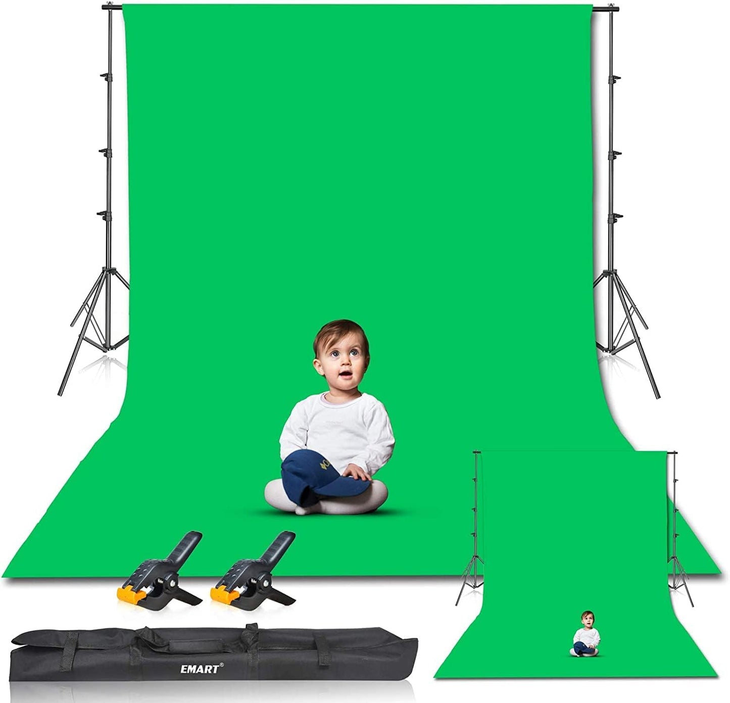 8.5 x 10 ft Green Screen Backdrop Kit with Tripod Stand and 10 x 12 ft 100% Cotton Muslin Chromakey Background for Photography, Video Production, and Live Streaming