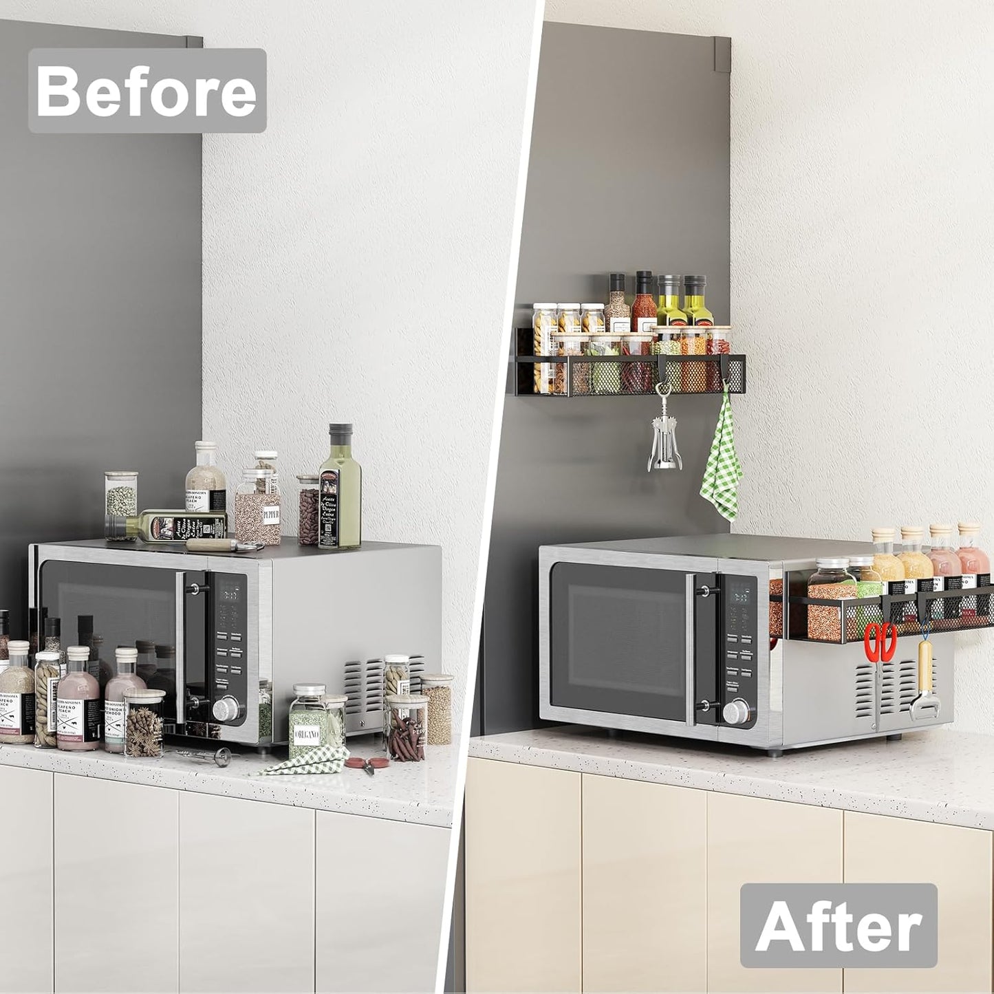 Magnetic Spice Rack Set for Refrigerator - 2-Pack Shelf Organizer with Adjustable Hooks for Kitchen Storage and Organization
