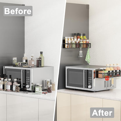 Magnetic Spice Rack Set for Refrigerator - 2-Pack Shelf Organizer with Adjustable Hooks for Kitchen Storage and Organization