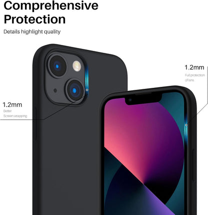 Iphone 13 Mini Case - Slim Liquid Silicone 3-Layer Full Coverage Soft Gel Rubber Phone Cover with Microfiber Lining - 5.4 Inch - Midnight