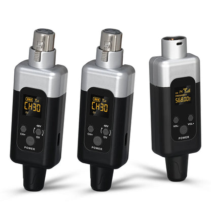 48V UHF Wireless Microphone Converter XLR Transmitter and Receiver System for All Microphones