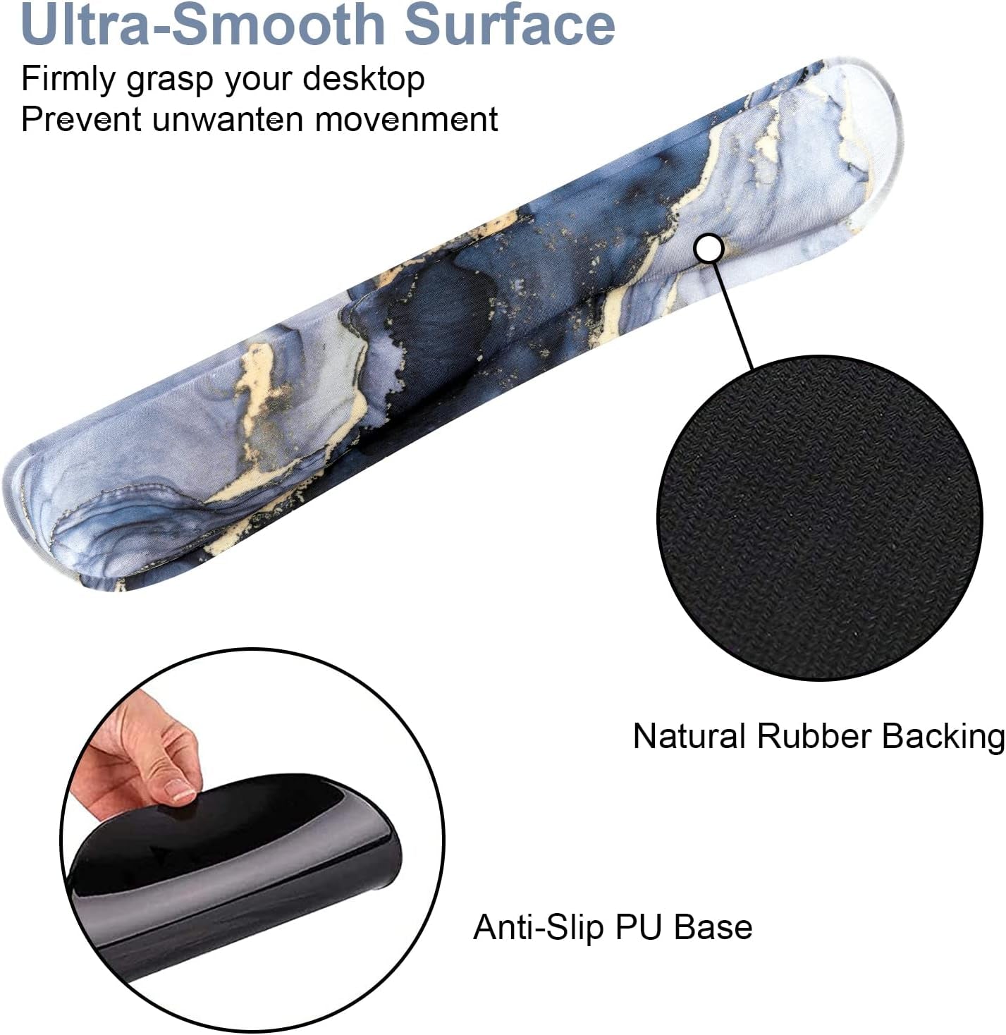 Ergonomic Dark Blue Marble Mouse Pad and Keyboard Wrist Rest Set with Non-Slip Base and Coasters for Enhanced Comfort and Pain Relief in Home and Office