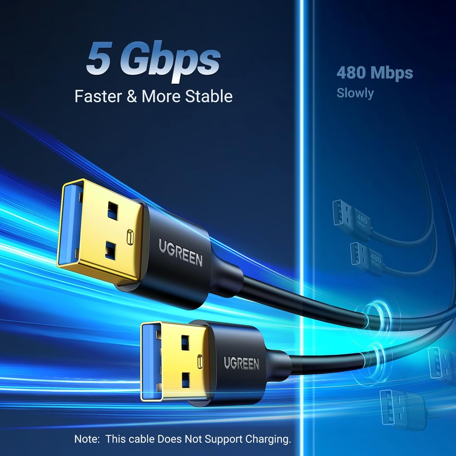 UGREEN USB 3.0 Male to Male Cable, 5 Gbps Data Transfer, Durable Nylon 3.3 FT, Compatible with Hard Drives, Cooling Fans, Cameras, DVD Players, TVs, Flashlights, Hubs, Monitors, Speakers, and More