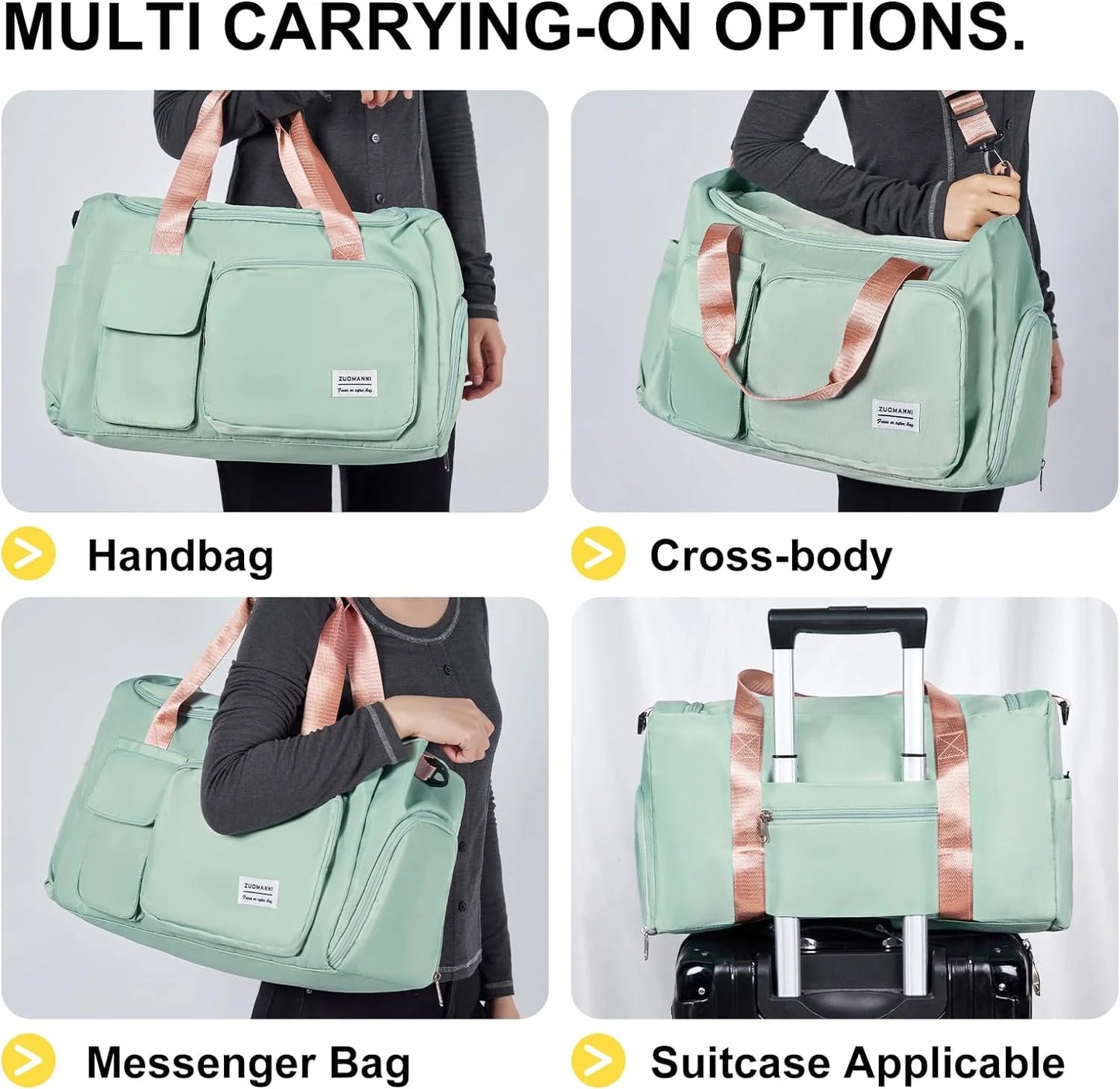 Women's Waterproof Duffle Bag - Versatile Carry-On Weekender with Shoe Compartment and Wet Pocket for Travel, Workouts, and Sports
