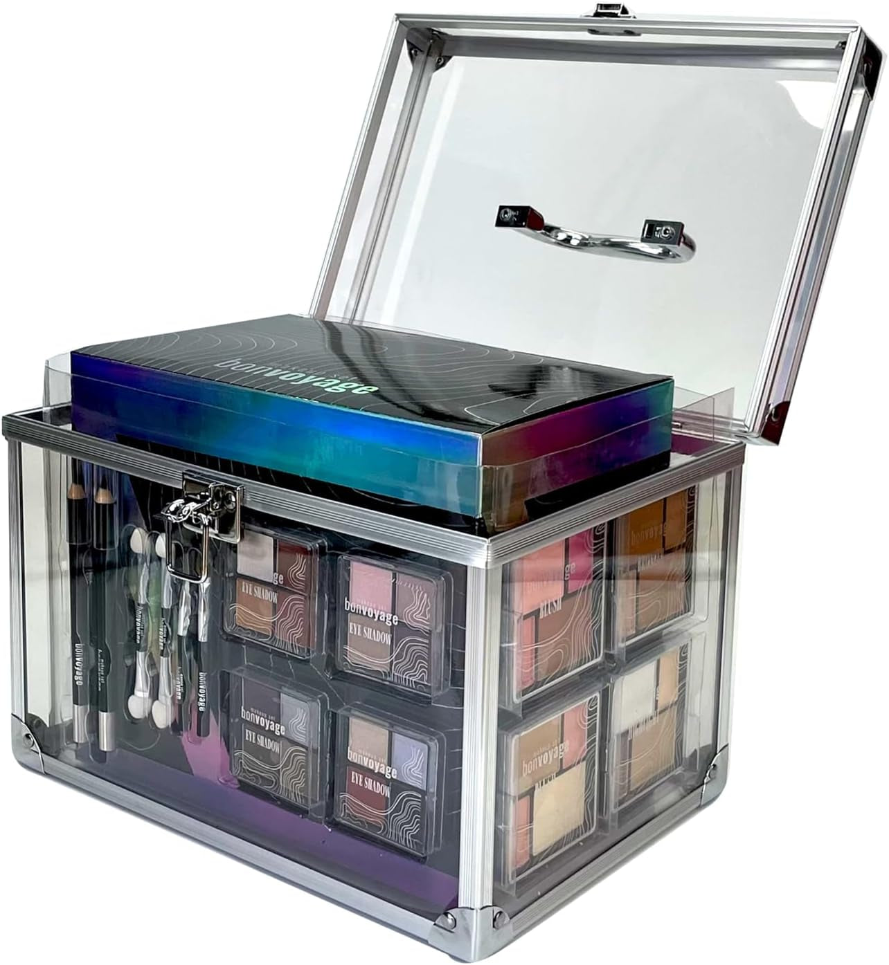 Professional Makeup Kit: Lipstick, Eyeshadows, Blush, Manicure and Pedicure Set, All in a Portable Lightweight Transparent Case - Colour Delights