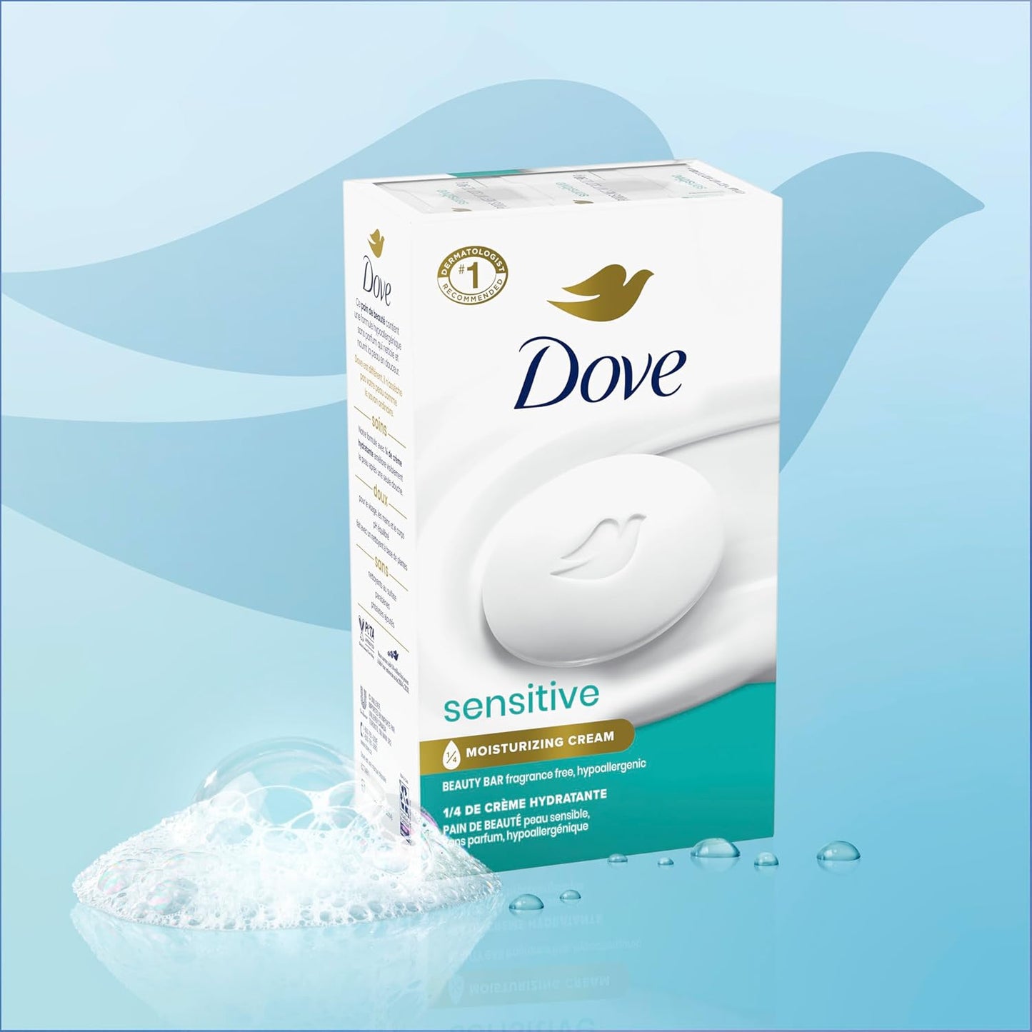Dove Sensitive Skin Beauty Bar Soap - Fragrance-Free and Hypoallergenic, 8 Bars (3.75 oz each)