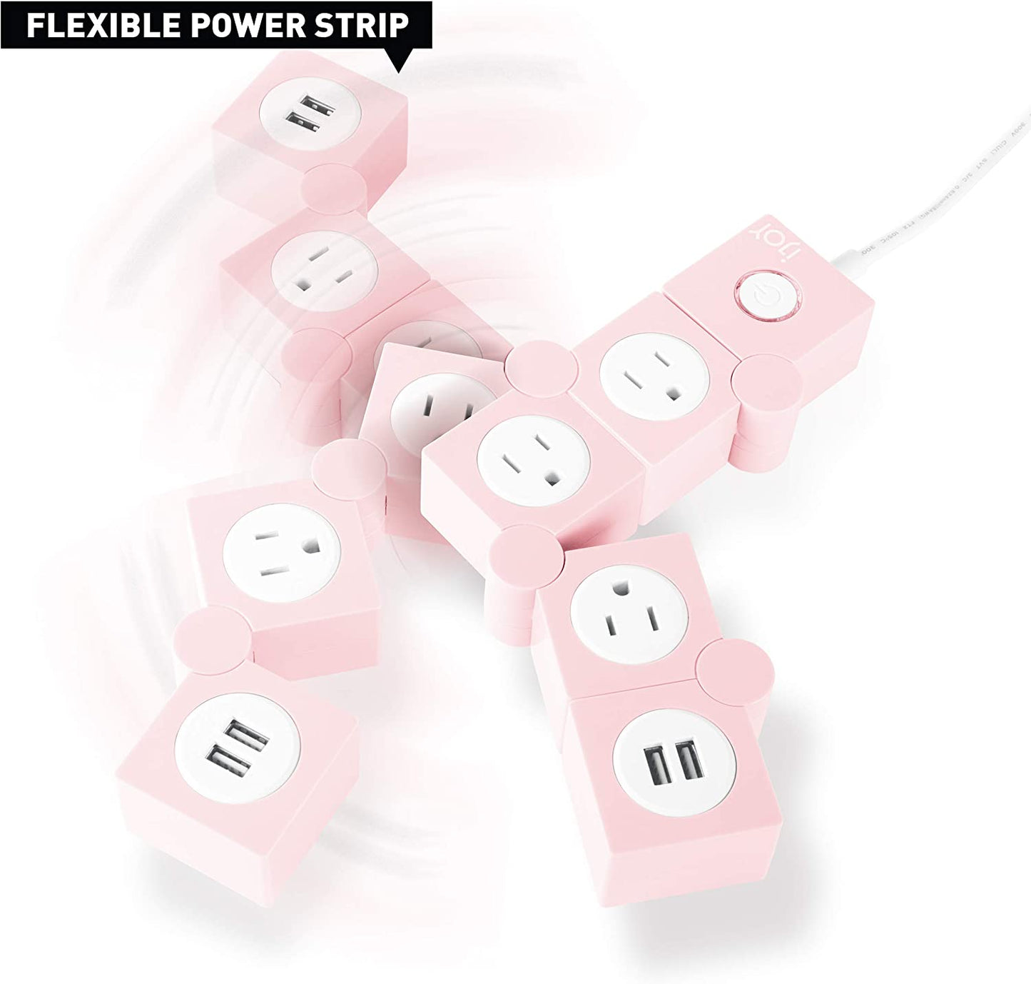 Flexible Power Strip with 3 AC Outlets and 2 USB Charging Ports, Pink Extension Cord, Surge Protection, Decorative Outlet Extender for Home and Office Use
