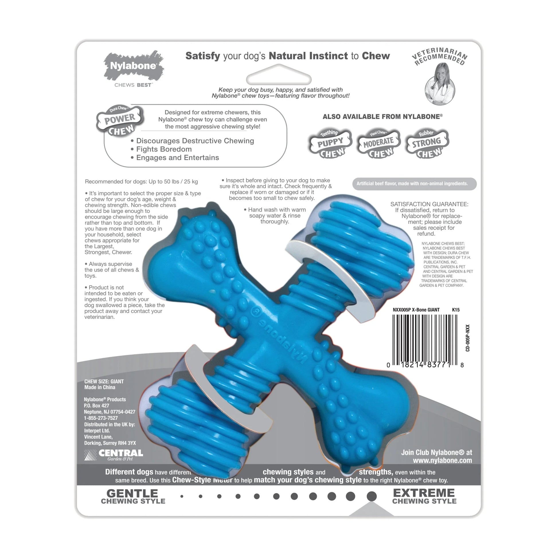 Ultimate Power Chew Comfort Hold X Bone Dog Toy - Beef Flavor for Large Dogs - Durable Chew Toy for Extreme Chewers